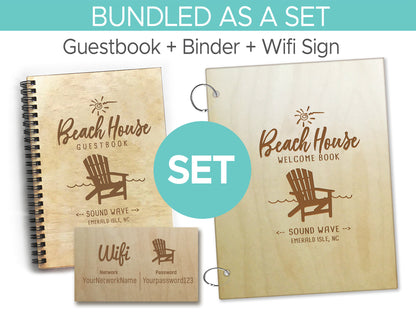 Beach Chair Bundle - Welcome Book Binder + Guest Book Set + Wifi Sign, VRBO AirBNB