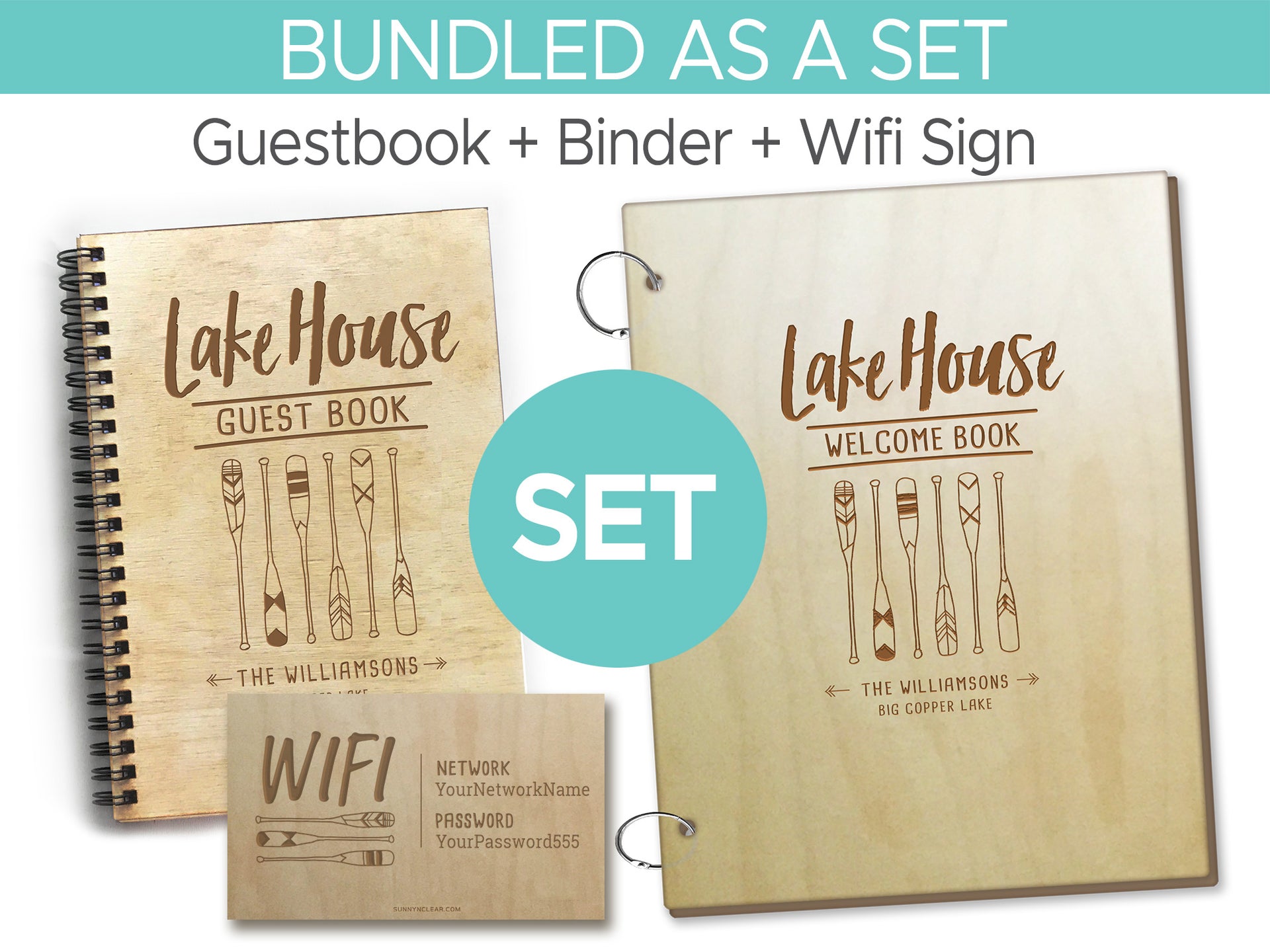 Lake House Bundle - Welcome Book Binder + Guest Book Set + Wifi Sign, –  Sunny & Clear