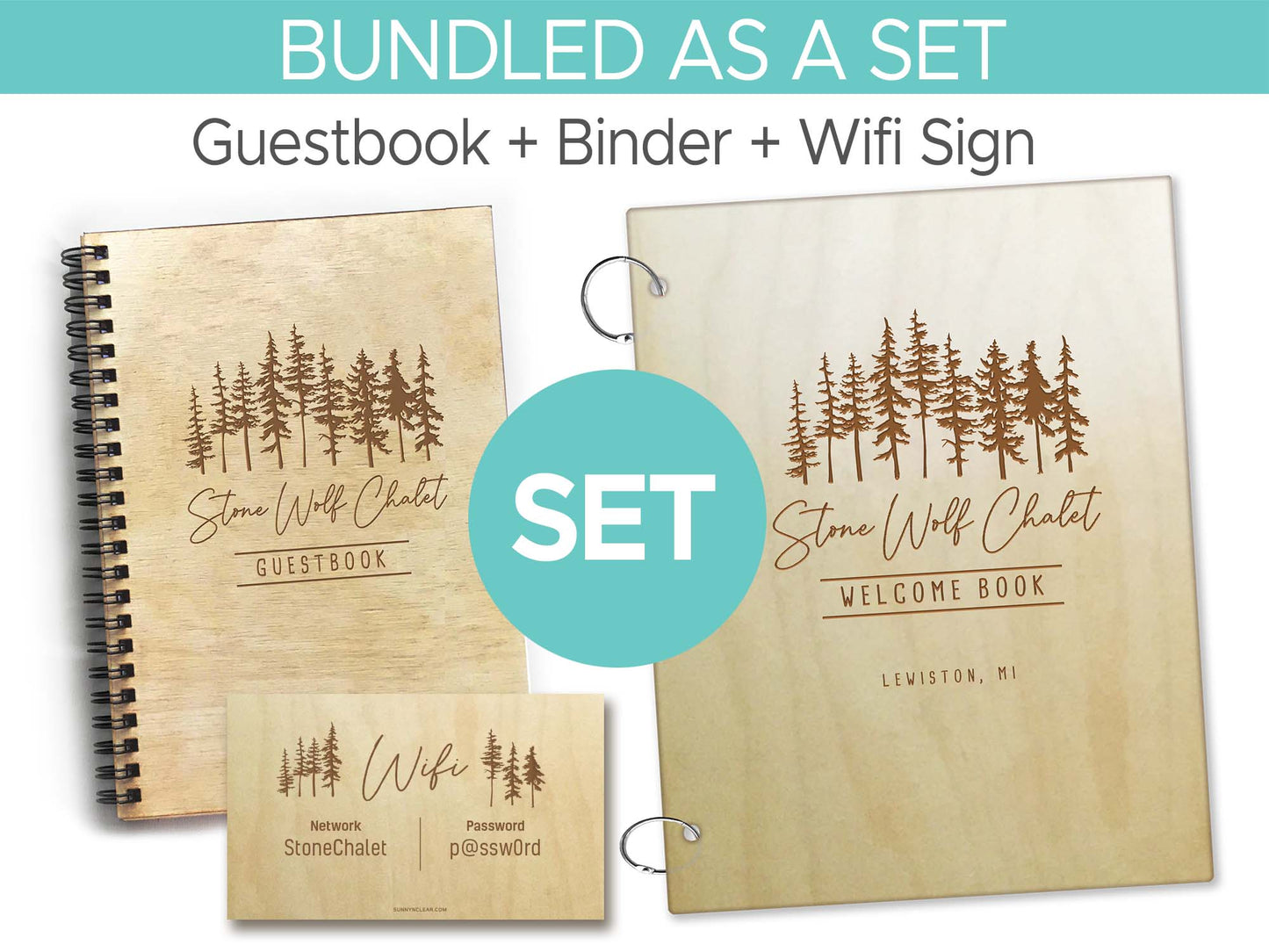 Tree Bunch Bundle - Welcome Book Binder + Guest Book Set + Wifi Sign, VRBO AirBNB