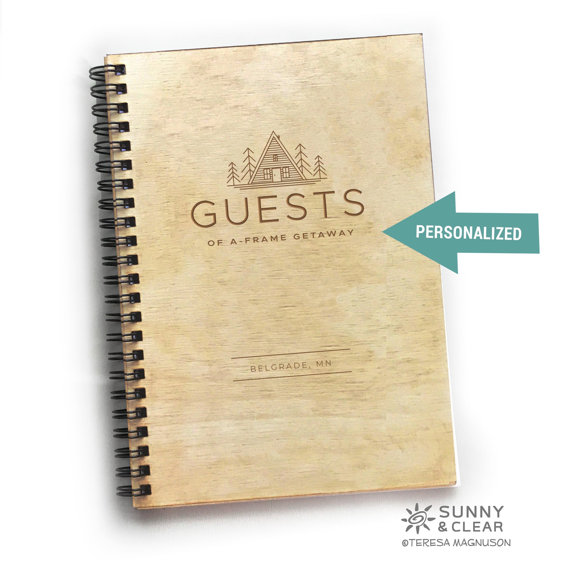 A-Frame Guest Book, AirBNB Modern Cabin, Personalized – Sunny & Clear
