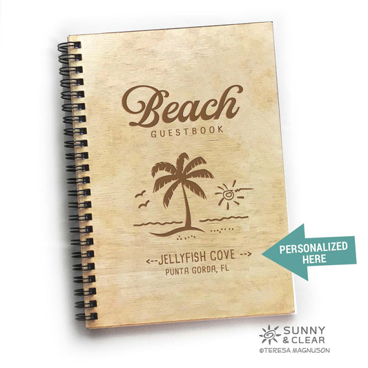 Beach House Guest Book, Palm Tree, Personalized