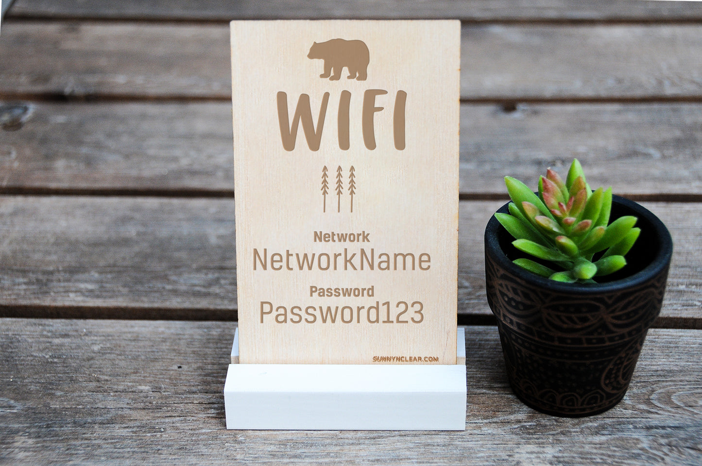 Bear WiFi Password Sign, Wood