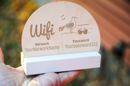 Wood WiFi Password Sign, Beach Seagull