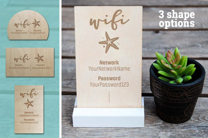 Starfish WiFi Password Sign, Beach, Wood