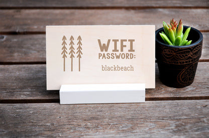 WiFi Password Sign, Trees Modern, Wood