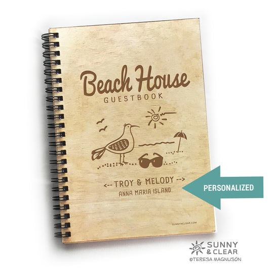 Beach House Guest Book, Seagull Sunglasses, Personalized