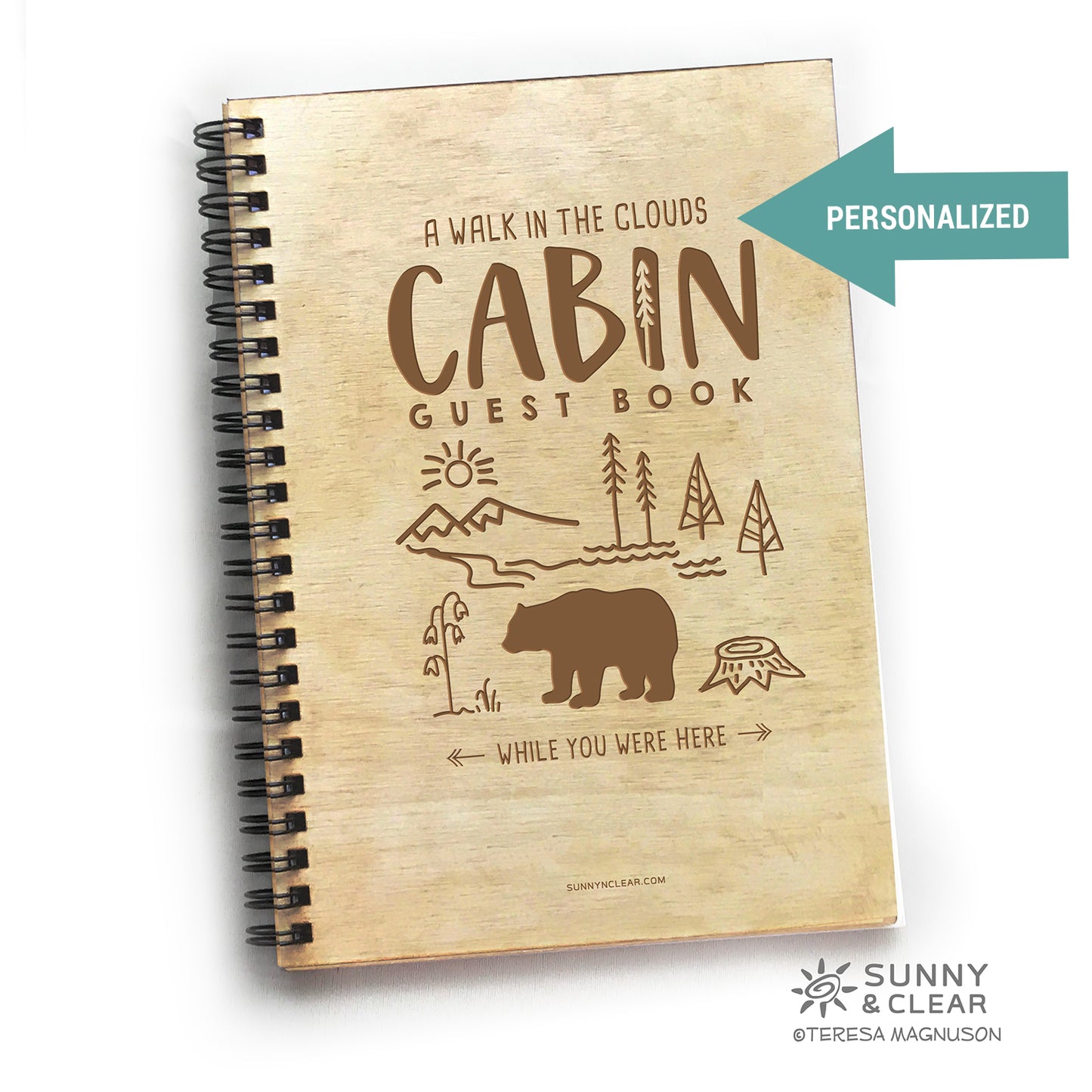 Cabin Guest Book, Bear Smoky Mountains, AirBNB, Laser Engraved, Personalized