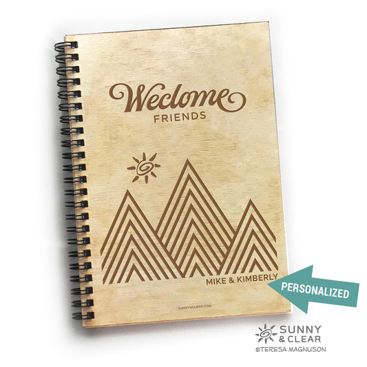 Boho Guest Book, Mountains Welcome Friends, Personalized