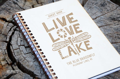 Lake House Guest Book, Live Love Lake, Dragonfly, Personalized