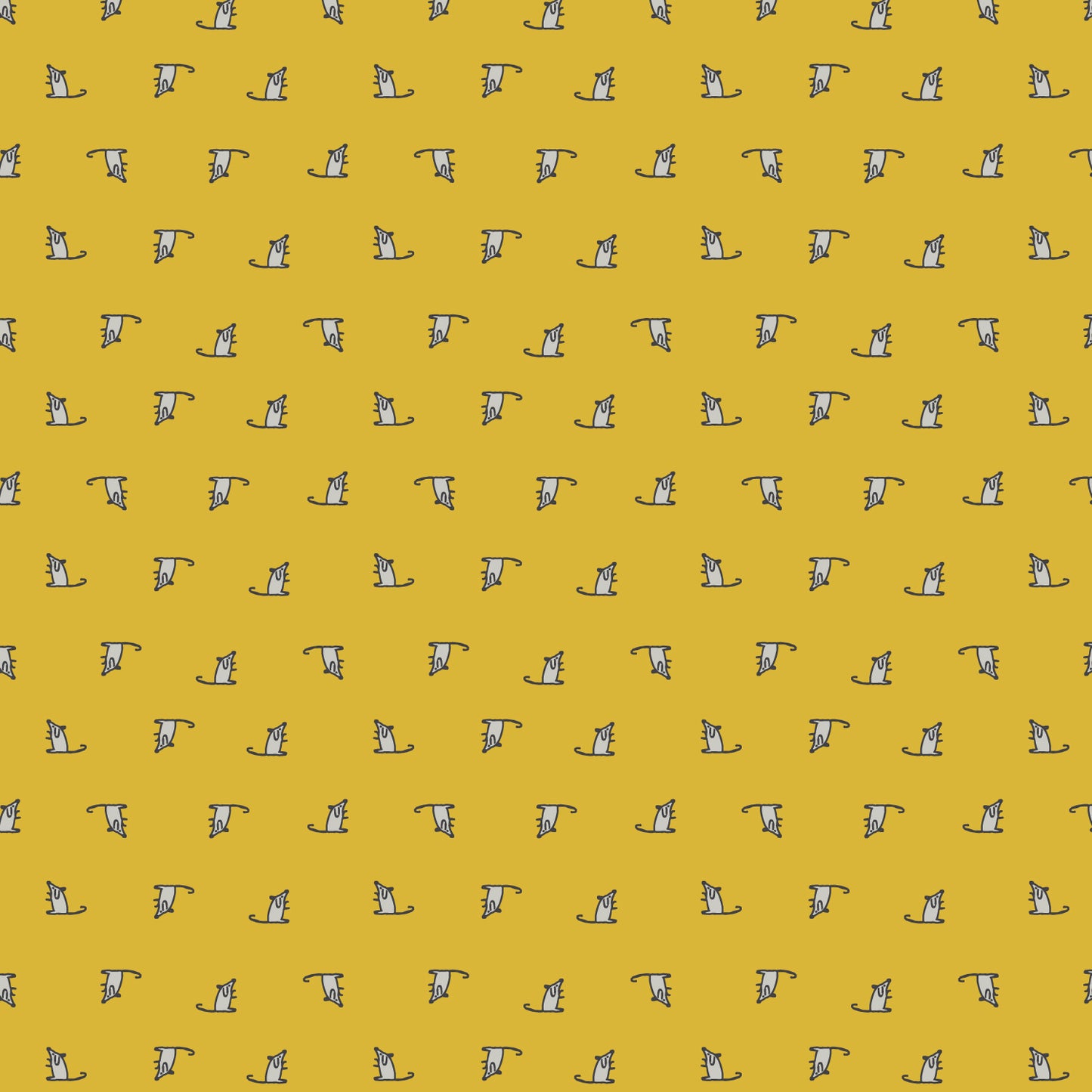 Keyboard Cats, Mini Mice Yellow Gold, fabric by the half-yard