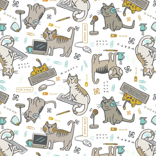 Keyboard Cats, Mischief White, fabric by the half-yard