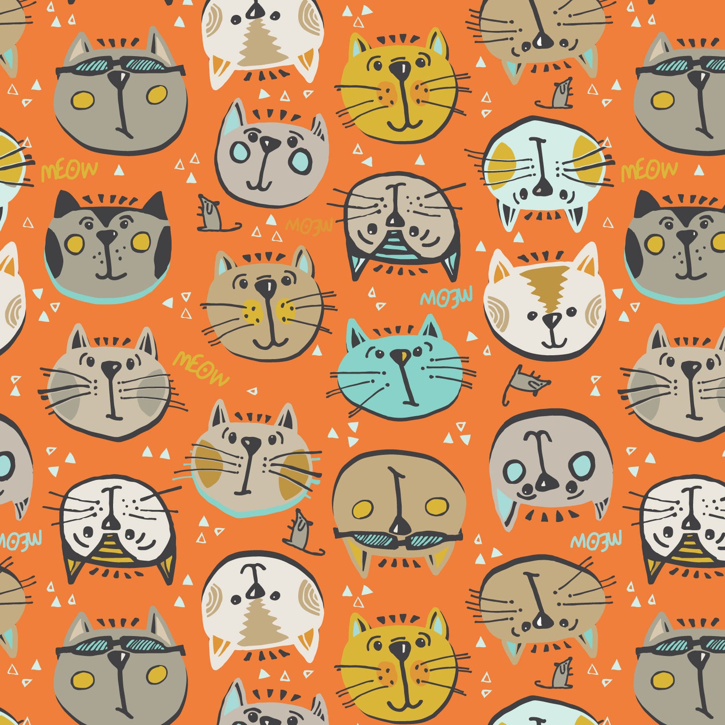 Keyboard Cats, Selfies Orange, fabric by the half-yard