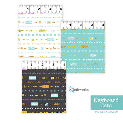 Keyboard Cats, Characters White, fabric by the half-yard
