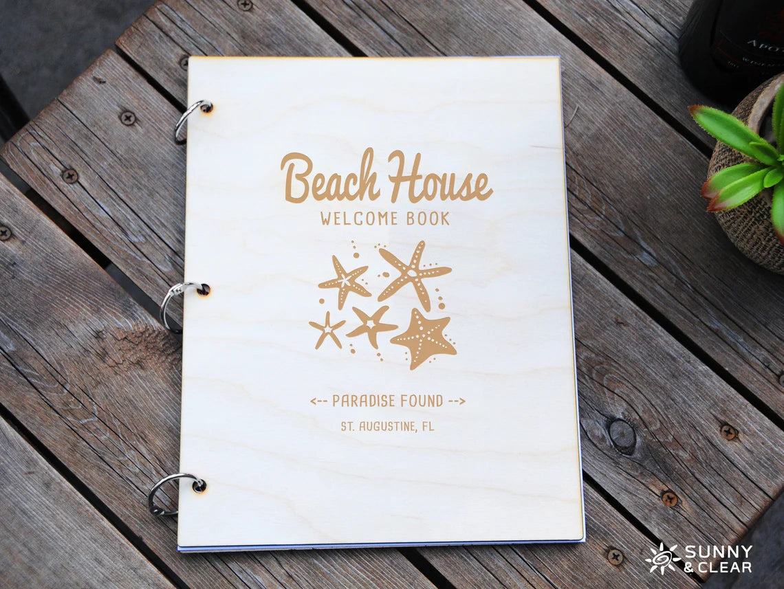 AirBNB Welcome Book Binder, Starfish, Beach House, Personalized Vacation Home Rental Book